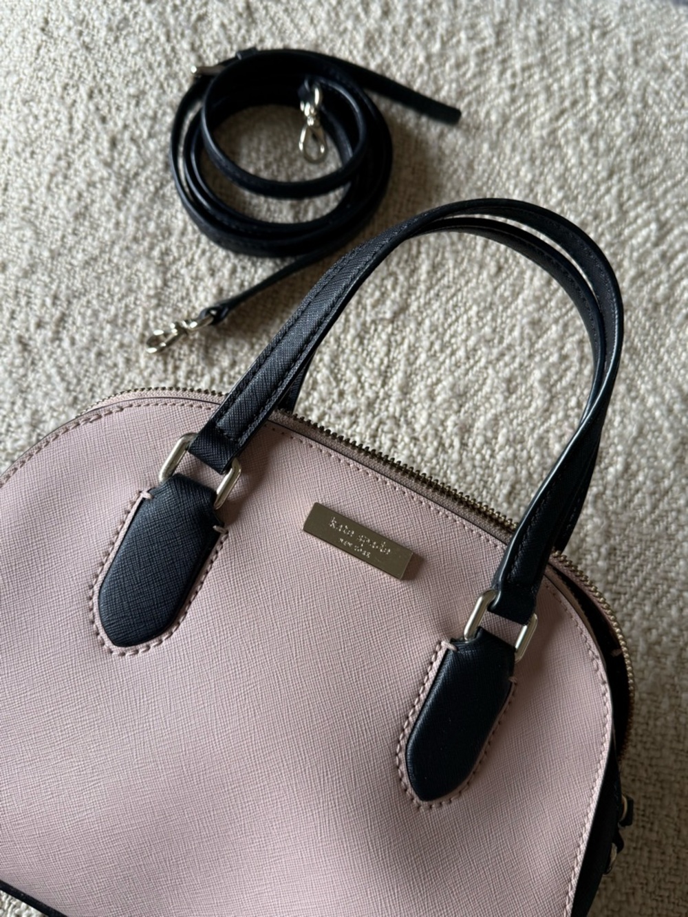 kate spade Pink and Black Leather Dome Satchel with Detachable Strap